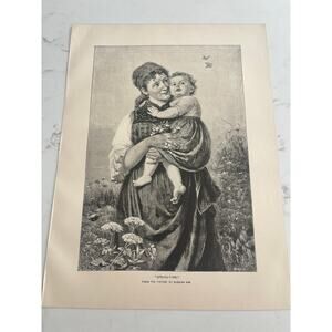 Spring-time, Rudolph Epp, Mother with her Baby, Flowers Field, 1888, Book Page